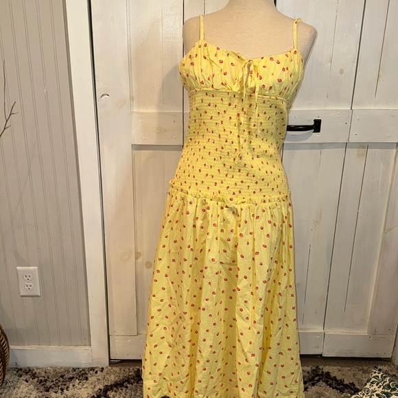 NEW Free People Lavender Daze Yellow Strawberry Dress - Picture 2 of 5